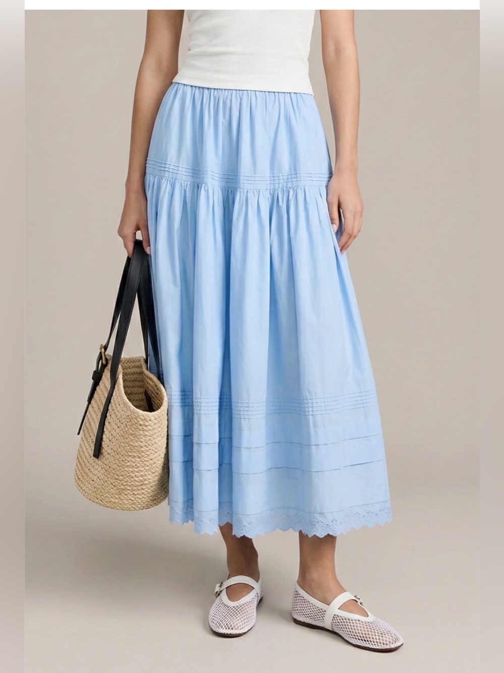 O.P.T Beth Cotton Skirt Midi Light Blue Eyelet Prairie Romantic Boho , size 6